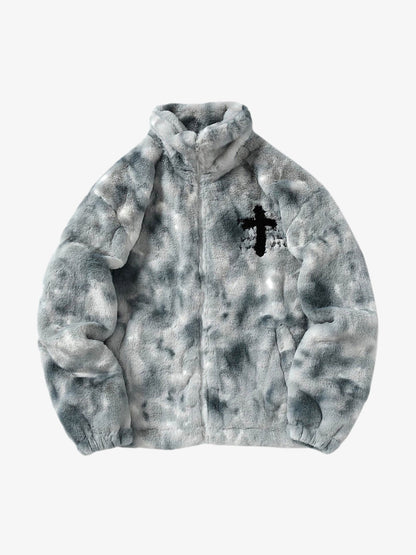 Heavy-Duty Faux Lambswool Tie-Dye Urban Jacket - 1558 