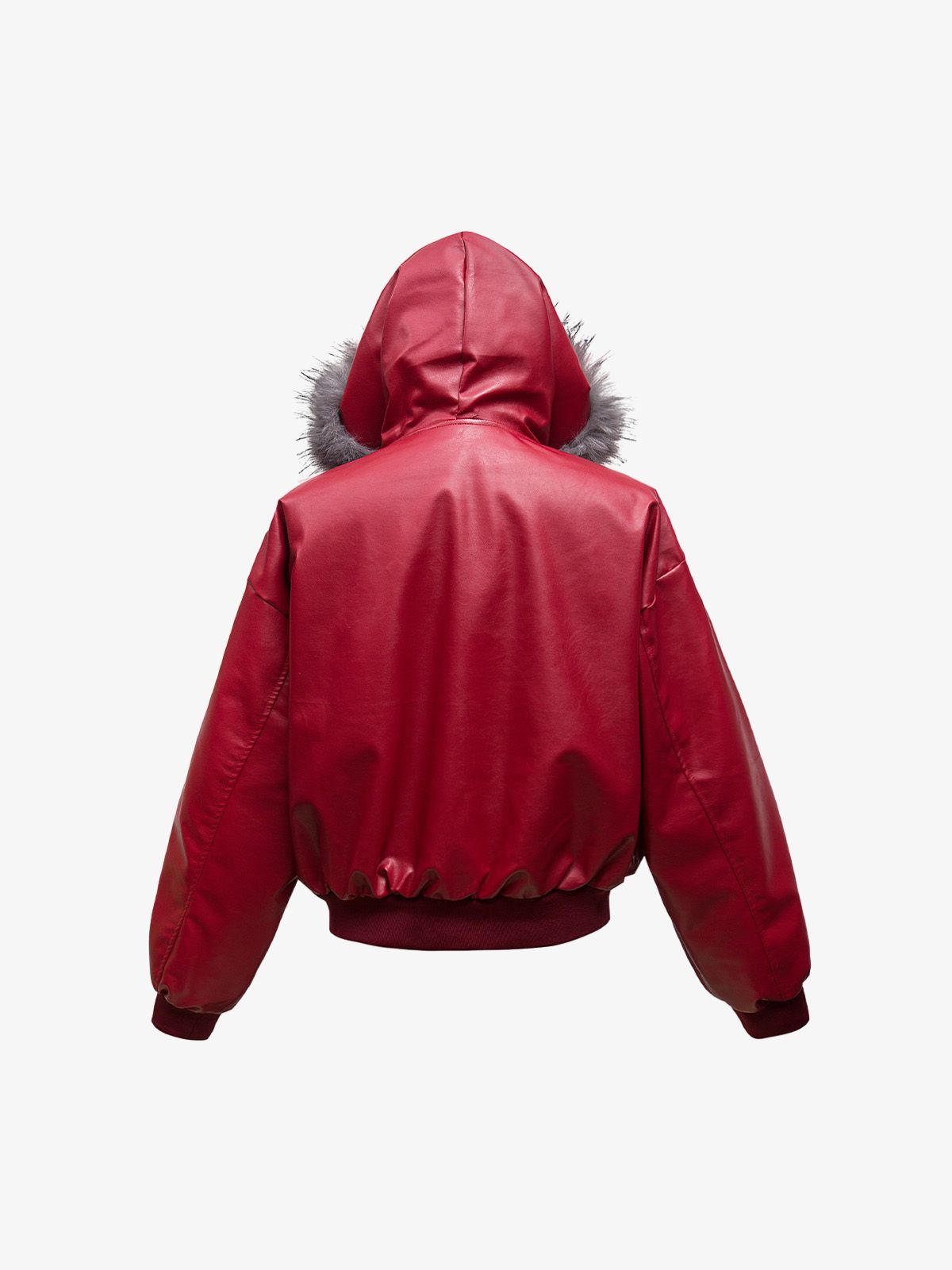 Deconstructed Multi Pocket Fur Hooded PU Leather Jacket 