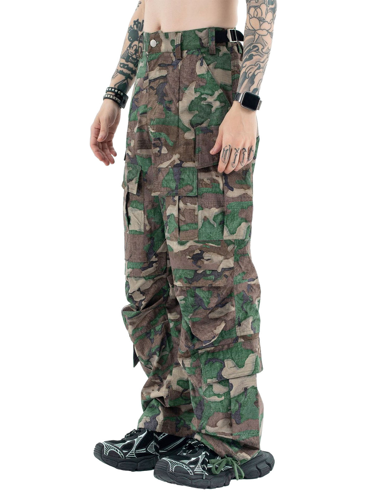 Camouflage Adjustable Belt Cargo Pants 