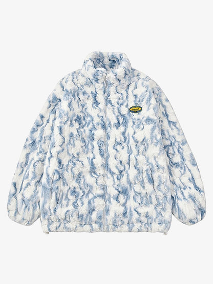 Tie-Dye Stand Collar Sherpa Jacket 