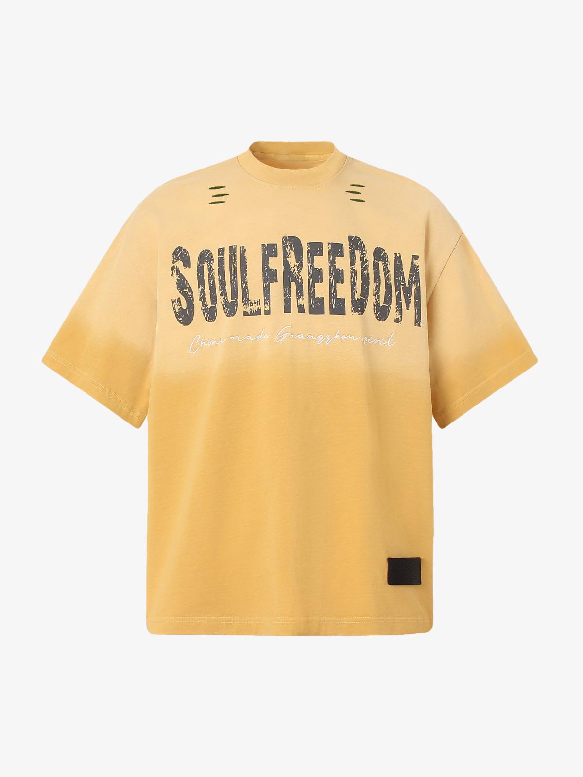 Distressed Gradient Letter Print Crew Neck T-shirt 