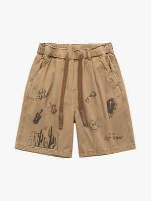 Graphic Print Drawstring Shorts 