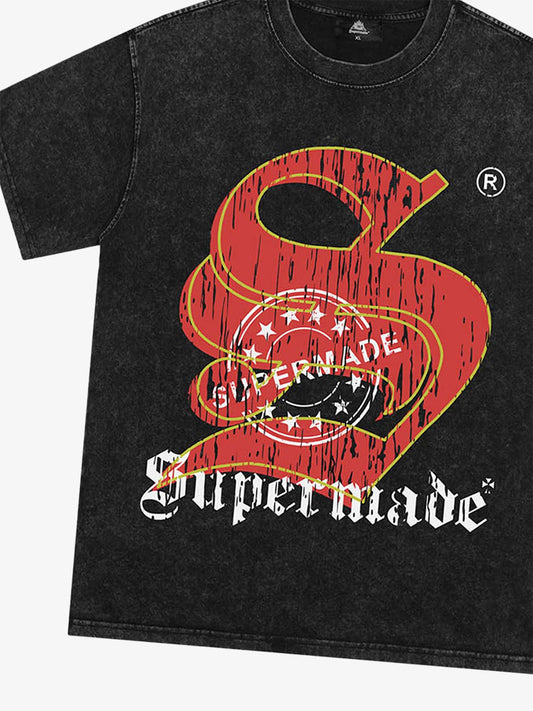 Thesupermade Street Distressed Stamped Letters T-shirt 