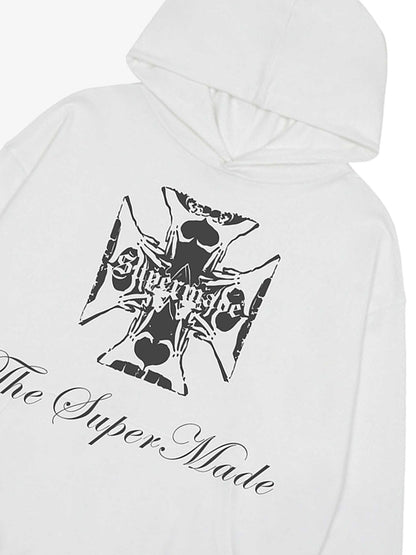 Street Cross Letters Print Hoodie 