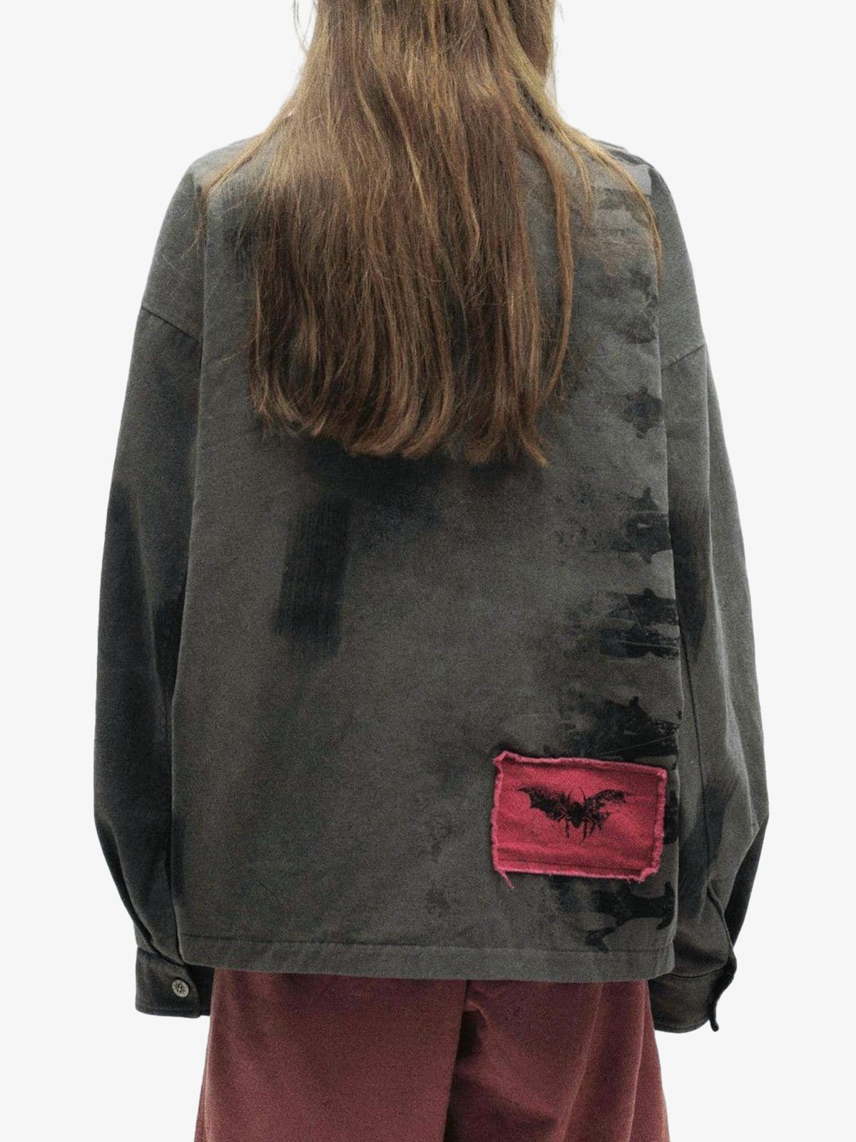 Wasteland Style Portrait Print Patchwork Barn Jacket 