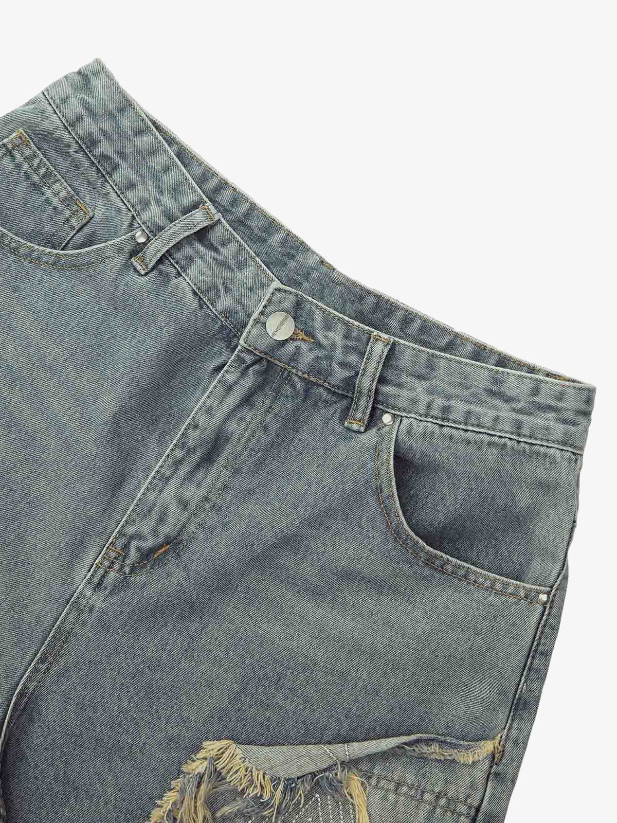 Thesupermade Retro Stitching Diamonds Embroidery Shorts 