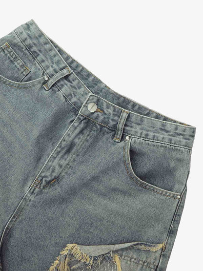 Thesupermade Retro Stitching Diamonds Embroidery Shorts 