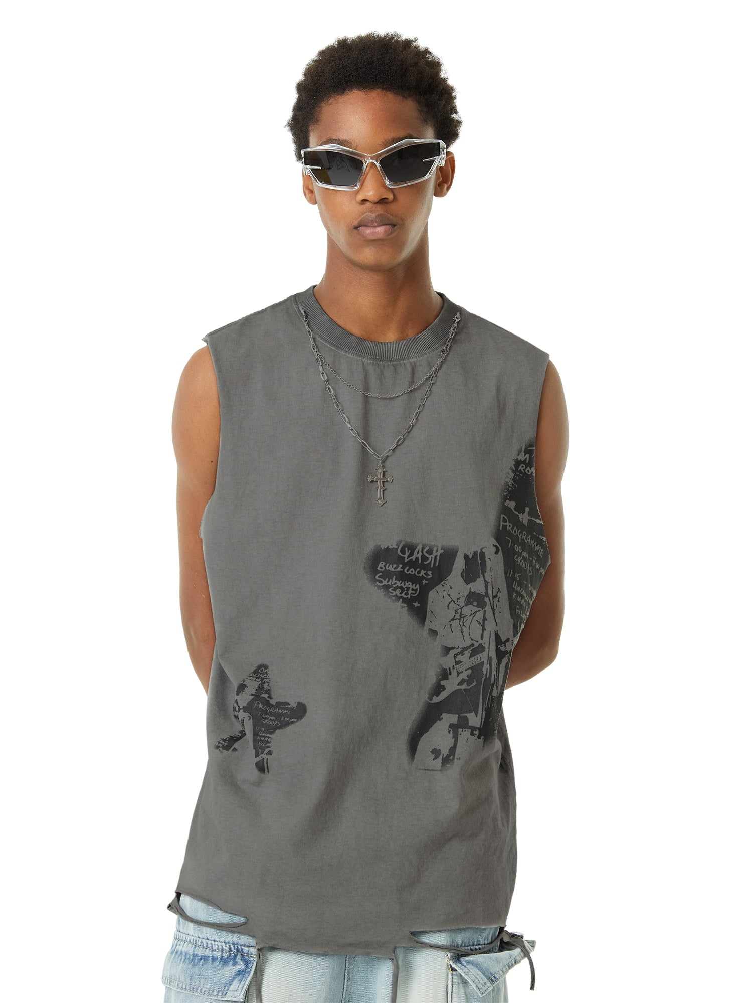 Common Rapper Tank Top Vintage Necklace Star Print Hip-hop Tank Top | Thesupermade®
