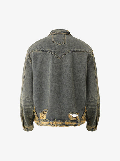 Thesupermade Raw Edge Distressed Denim Jacket 