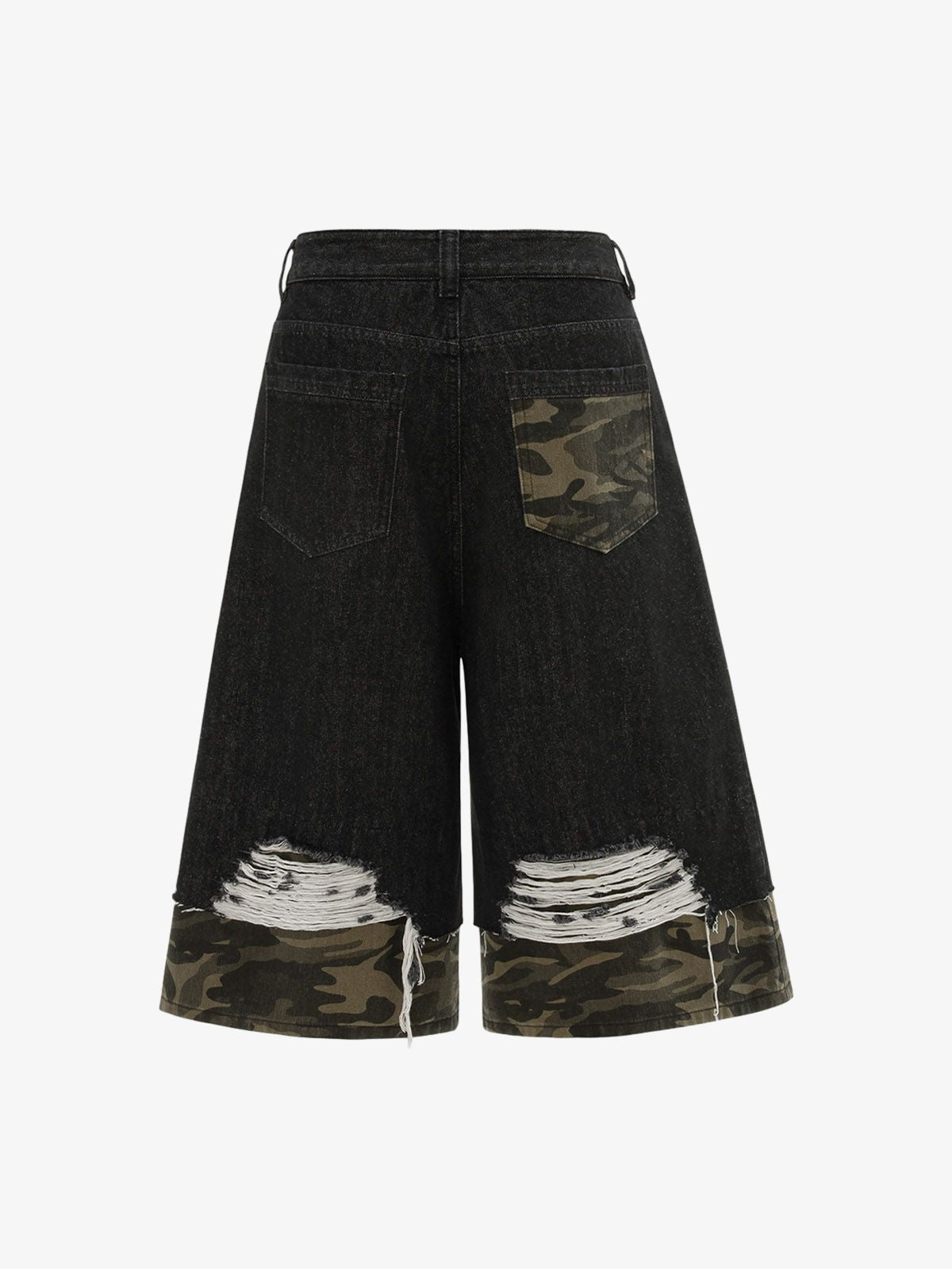 Patchwork Camouflage Ripped Denim Jorts 