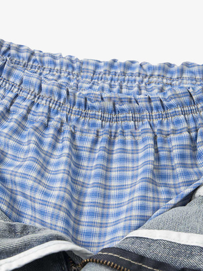 Plaid Double Waist Baggy Jeans - 2505 