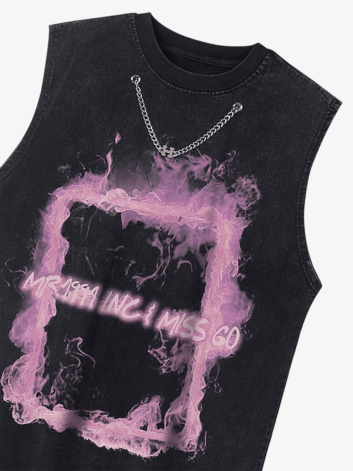 Thesupermade Retro Distressed Washed Smoke Printed Vest 