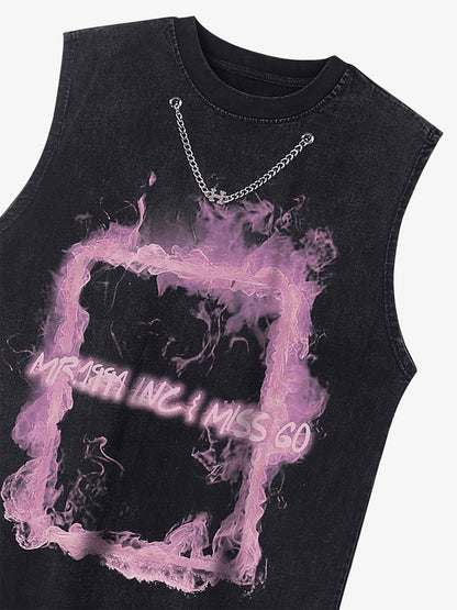 Thesupermade Retro Distressed Washed Smoke Printed Vest 