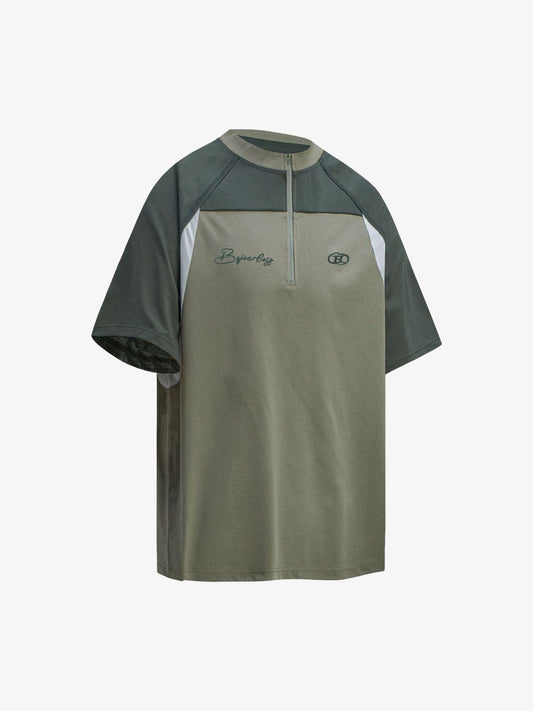 Quick-Dry Contrast Color Quarter Zip Up T-shirt 