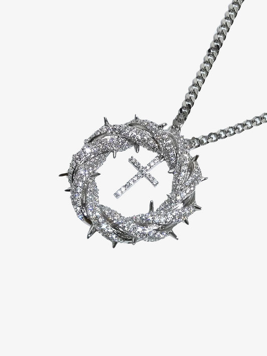Twisted Cross Zircon Pendant Copper Necklace 