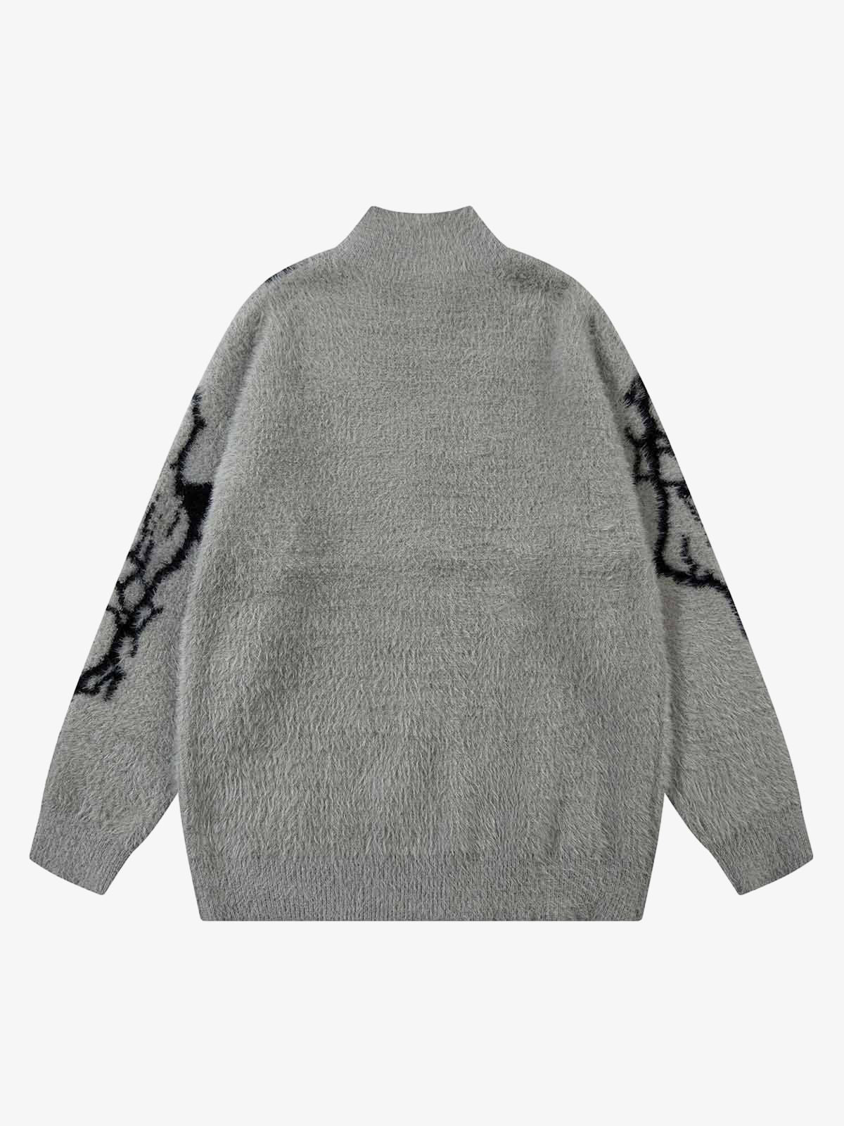 Thesupermade Lightning Graphic Imitation Mink Fur Zip Up Sweater 