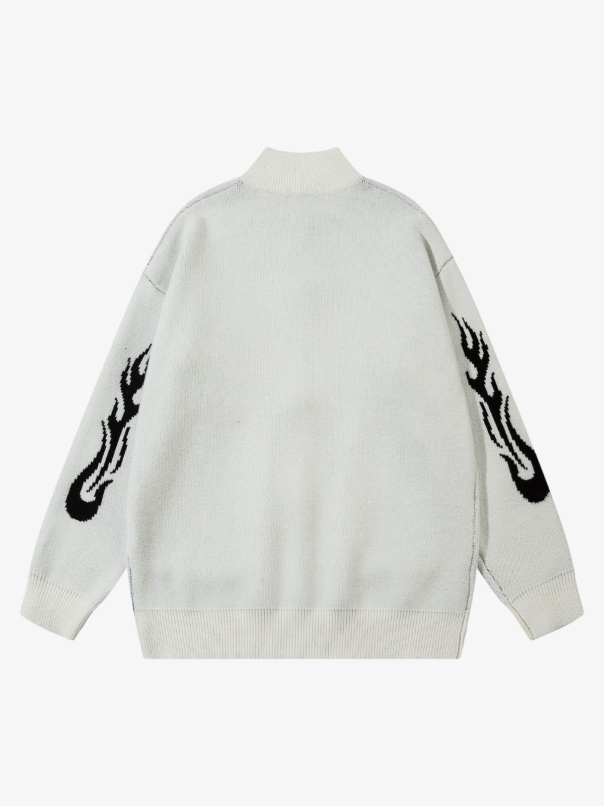 Thesupermade Flame Faux Mink Fur Zip Up Mock Neck Sweater 