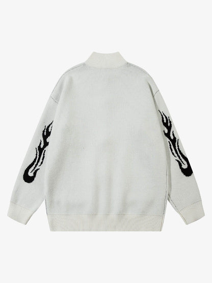 Thesupermade Flame Faux Mink Fur Zip Up Mock Neck Sweater 