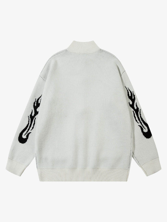 Thesupermade Flame Faux Mink Fur Zip Up Mock Neck Sweater 