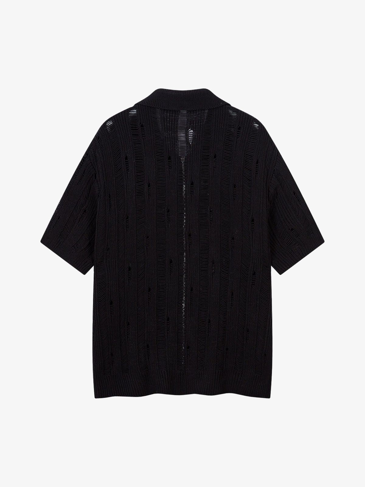 Cleanfit Black Knit Zip-Up Short-Sleeve Shirt 