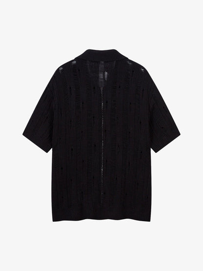 Cleanfit Black Knit Zip-Up Short-Sleeve Shirt 