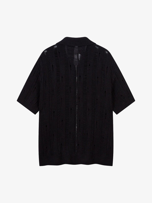 Cleanfit Black Knit Zip-Up Short-Sleeve Shirt 