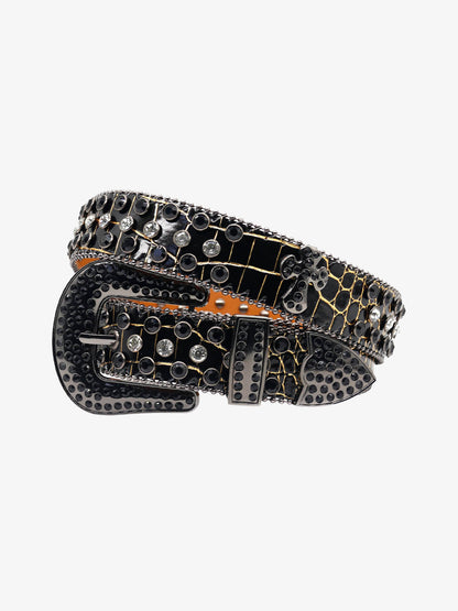 Punk Style Leather Hotflix  Rhinestone Belt 