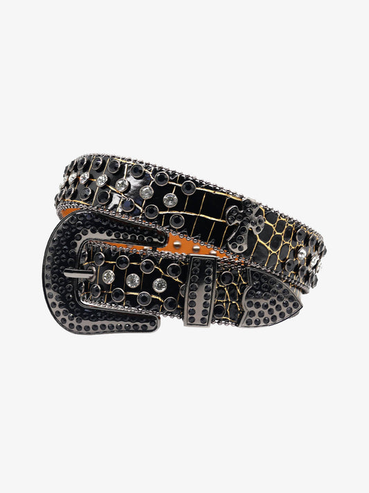 Punk Style Leather Hotflix  Rhinestone Belt 