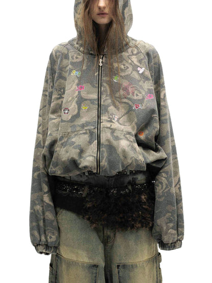 Graffiti Camouflage Patchwork Hooded Jacket 