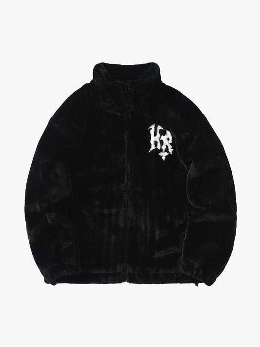 Thesupermade Hip-hop Letter Stand Collar Fur Jacket - 1908 