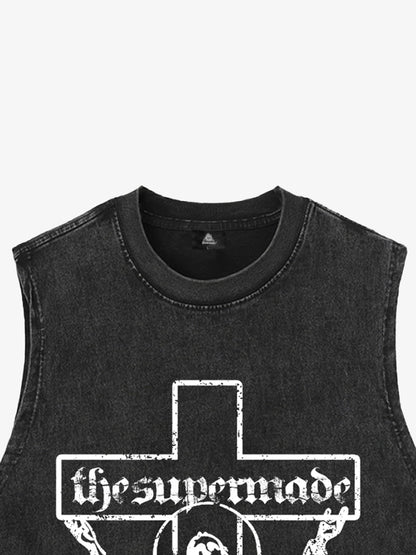 Distressed Cross Graphic Vest 