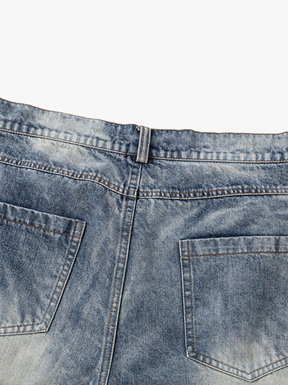 Distressed Washed Pleated Jeans 