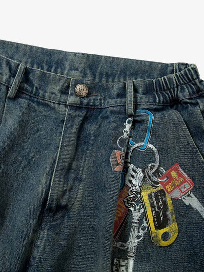 Camouflage Patchwork Workwear Straight Jeans 