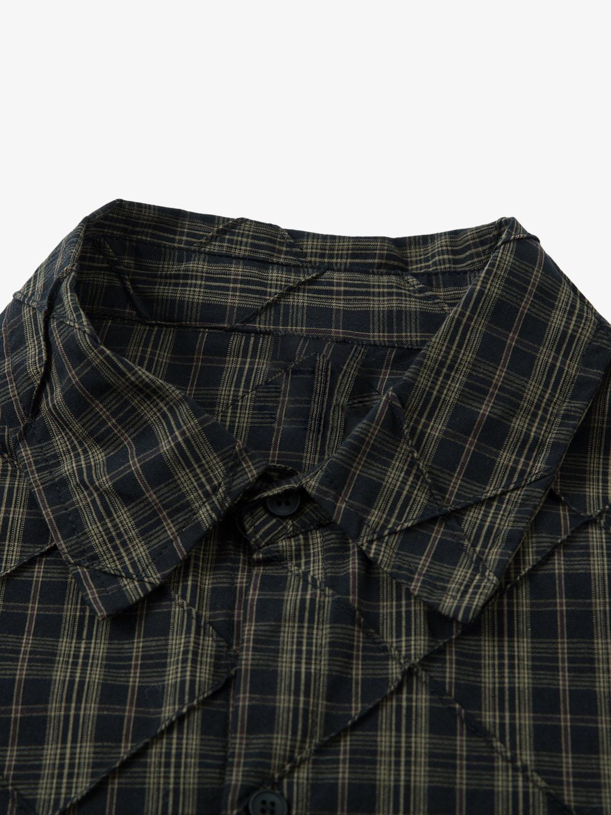 Heavy Plaid Pleated Striped Faux Two-Piece Polo Shirt 