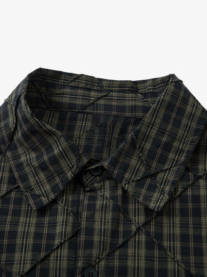 Heavy Plaid Pleated Striped Faux Two-Piece Polo Shirt 