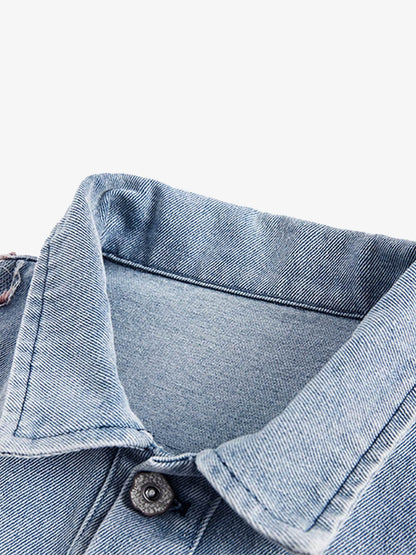 Thesupermade American Street Style Lace Patchwork Denim Jacket 