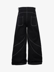Deconstructed Contrast Embroidered Baggy Jeans - 2330 