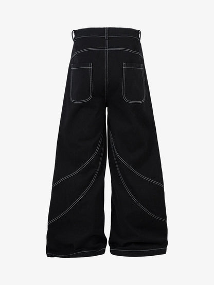 Deconstructed Contrast Embroidered Baggy Jeans - 2330 