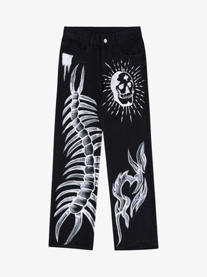 Thesupermade Skull Centipede Print Casual Pants 