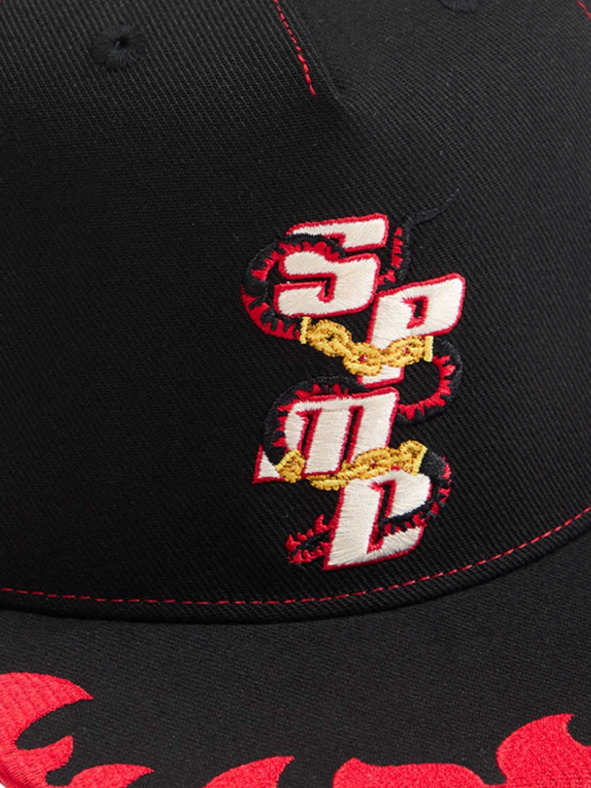 Embroidered Flame-Trimmed Black Baseball Cap - 2365 