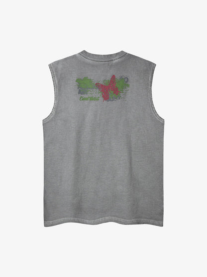 Distressed Graphic Butterfly Print Vest 