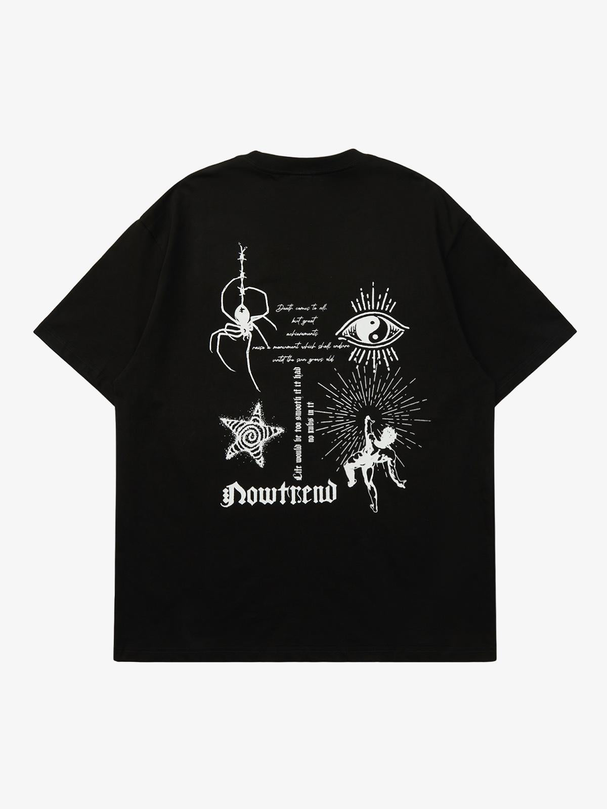 Thesupermade American Retro Mural Spider Street Rap T-Shirt 