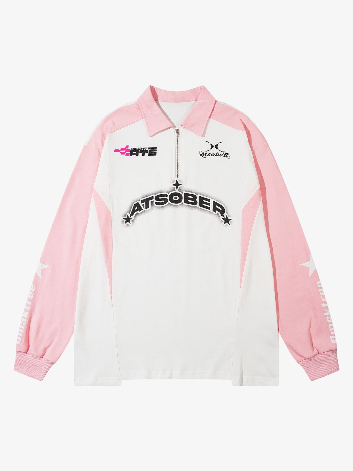 Thesupermade Star Contrast Color Long Sleeve Quarter Zipper Shirt 