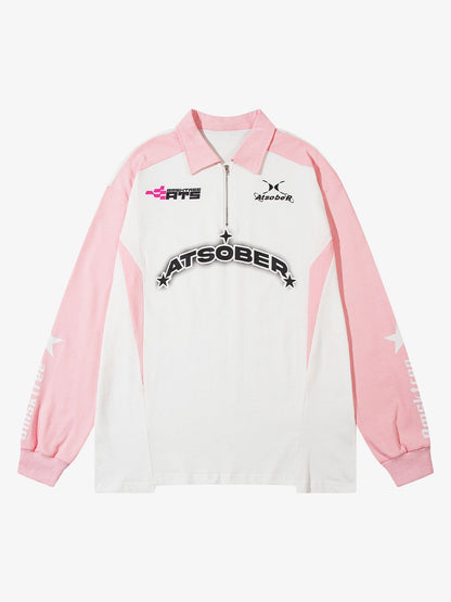 Thesupermade Star Contrast Color Long Sleeve Quarter Zipper Shirt 