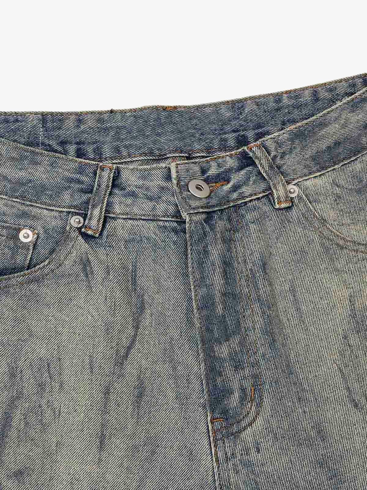 Thesupermade Distressed Washed Ink Splashed Straight Jeans 