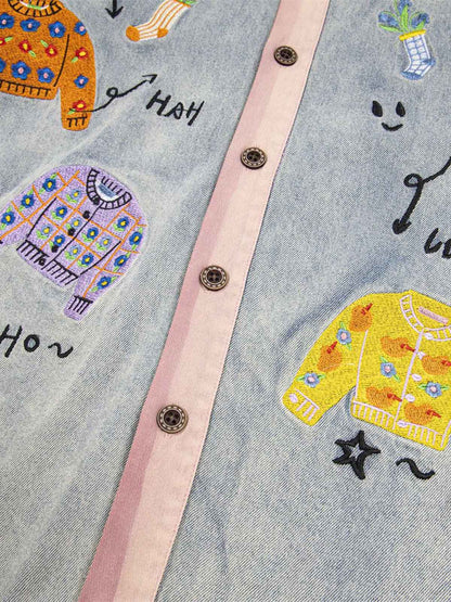Embroidered Patch Denim Shirt 