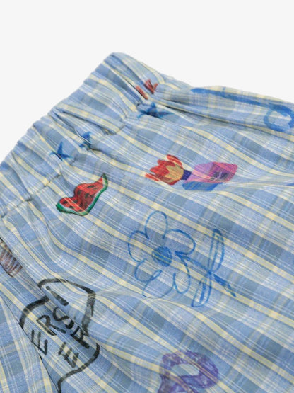 Fun Floral and Fruit Prints Plaid Pants 