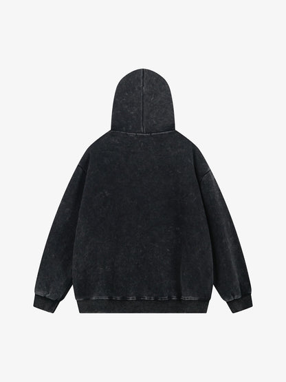 Thesupermade Washed Flame Printed Hooded Fleece Sweatshirt 