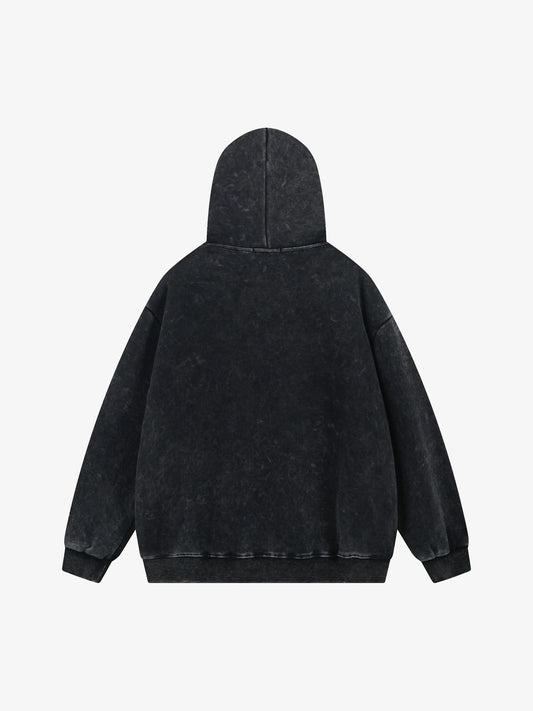 Thesupermade Washed Flame Printed Hooded Fleece Sweatshirt 