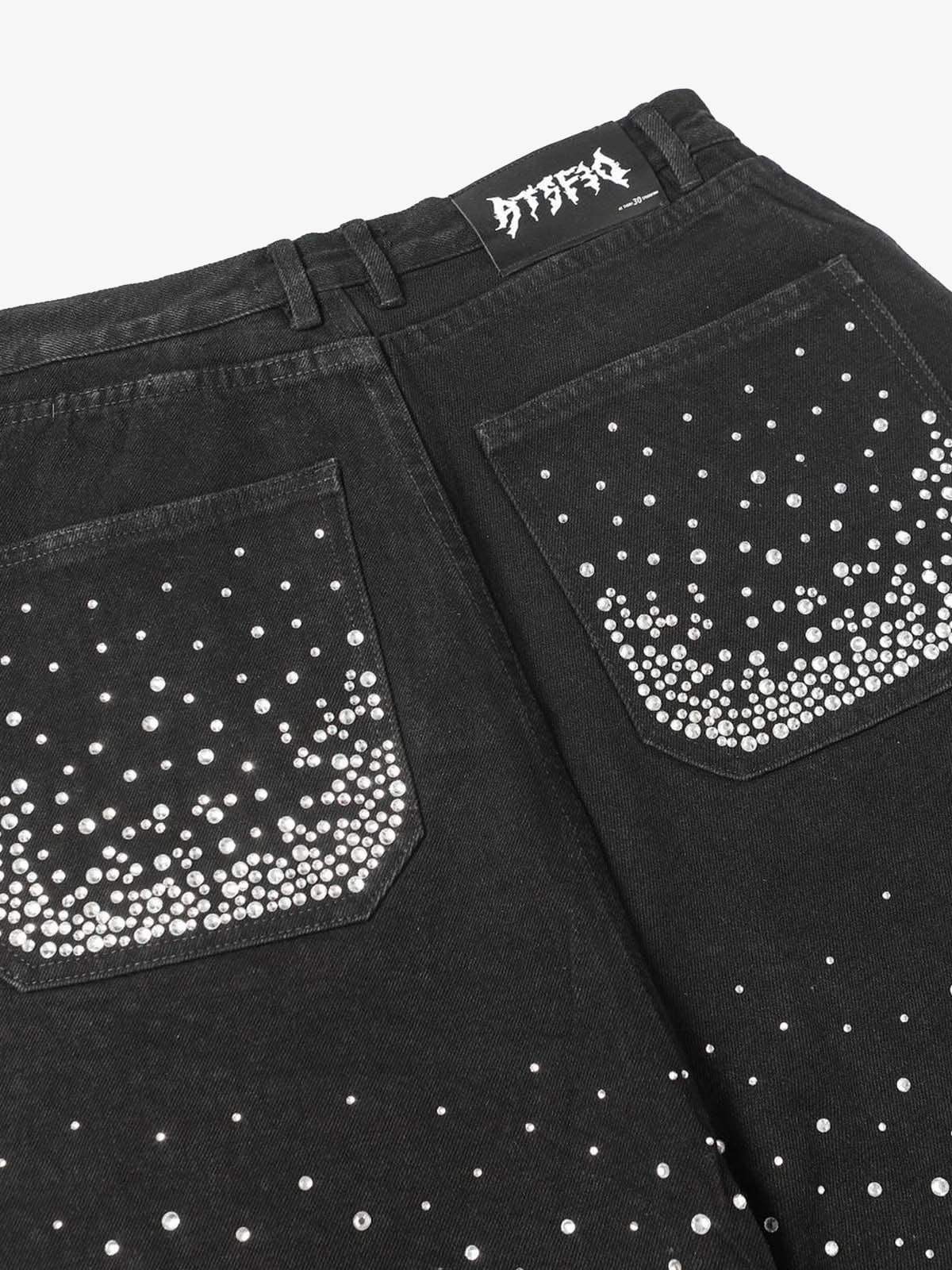 Retro Washed Rhinestone Raw Edge Denim Shorts - 2419 